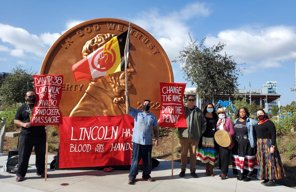 Native American protesters on President's Day, Feb. 21, 2022 in Long Beach, Calif. (Photo/Stephanie Mushrush)