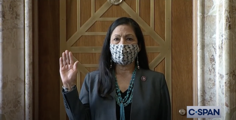 Rep. Deb Haaland, nominee to become secretary of the U.S. Dept. of the Interior was shown disrespect by GOP senators at her confirmation hearing. C-Span photo