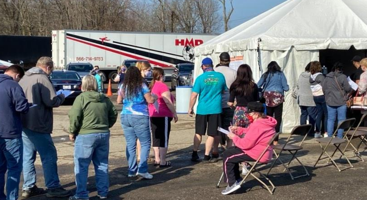 The line to receive a Covid-19 vaccine shot at Home of Native Pride Travel Plaza. Courtesy photographs from travel plaza.