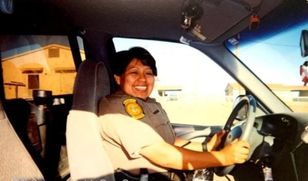 Corrina Thinn, former Navajo Nation Police Officer, in uniform and on-duty.  Corrina passed away from COVID-19 in April, as did her sister, Cheryl.