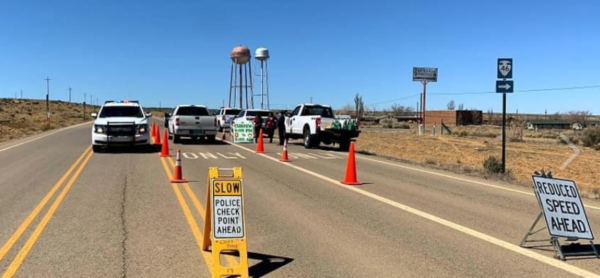 Navajo Nation Police monitoring travel in Pueblo Pintado, N.M. Navajo Nation Police monitoring travel in Pueblo Pintado, N.M.